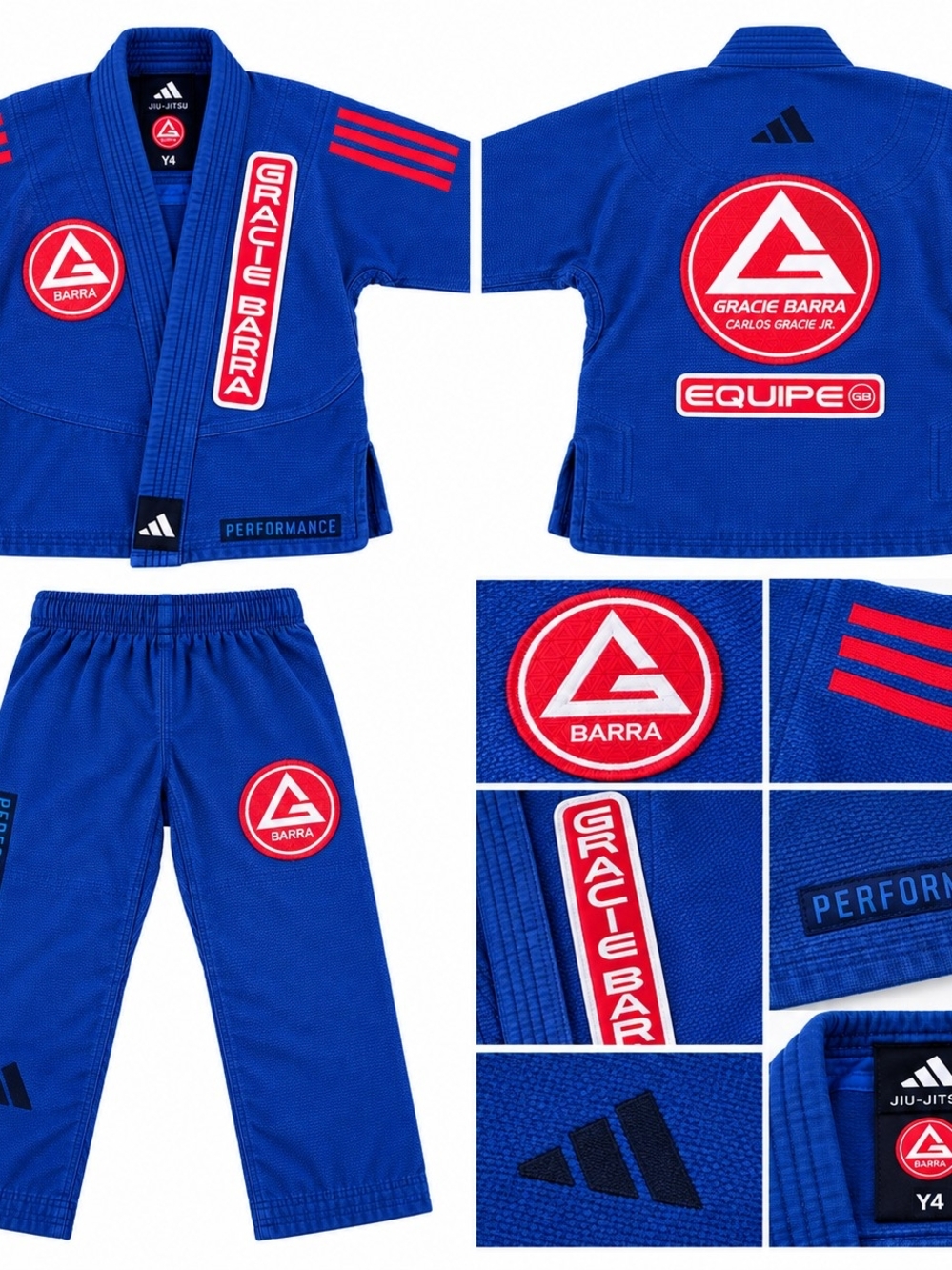 Gracie Barra Blue Kids Jiu-Jitsu Gi Adidas Competition Y4